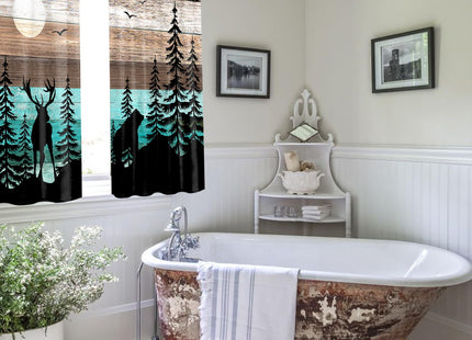 Bawpkn Forest Deer Kitchen Curtains Country Rustic Farmhouse Short Cafe Curtains Decor for Dining Room Retro Tree Bear Deer Rod Pocket Window Drapes 2 Panels 26x36 Inch