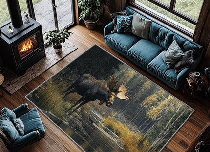 Yoozitrees Moose Rug 5x7 - Moose Rug, 3x4 Rug, Cabin Animal Wildlife Area Rug, Forest Landscape Door Mat, Washable & Non Slip & Soft Small Carpet, Moose Home Decor