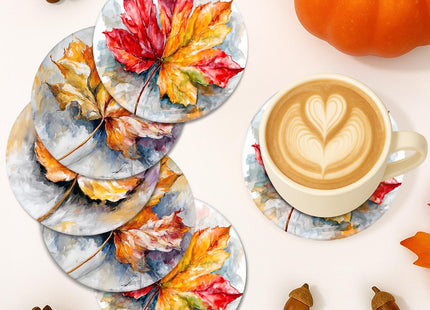Bribay Fall Coasters for Drinks, Set of 6, Ceramic Stone Maple Leaf