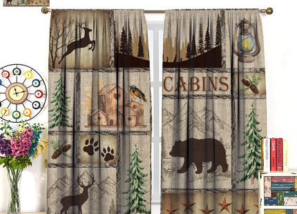 JanJCurt Rustic Cabin Curtains, Lake Country Lodge Bear Deer Forest Farmhouse Camp Woodland Brown Print Blackout Window Drapes for Bedroom Living Room Kitchen 42x45 Inch