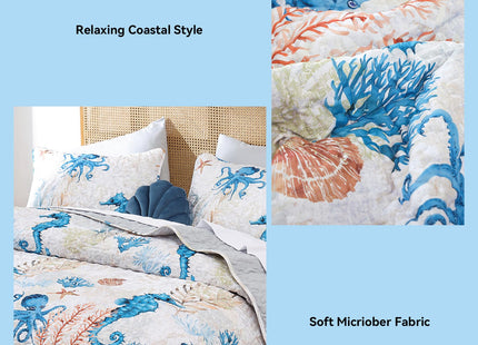 weigelia Coastal Quilt Twin Size, Seahorse Lightweight Summer Bedding