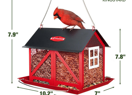 Kingsyard Metal Bird Feeder for Outdoors Hanging, 2-in-1 Wild Bird Feeder with Seed Tray & Built-in Perch, 5 lb Large Capacity for Cardinal Chickadee Finch, Red