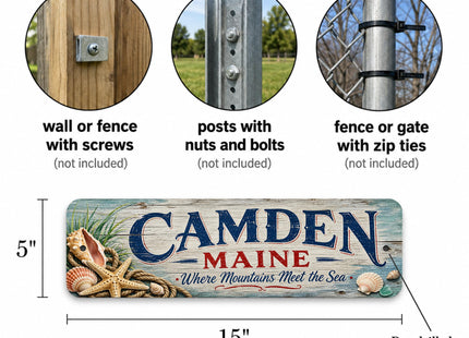 Camden Coastal Driftwood Metal Sign — Maine Souvenir Wall Decor