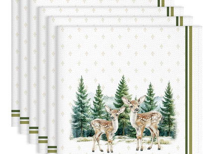 Arquiel Winter Woodland Deer Cloth Napkins Set of 6, 100% Cotton
