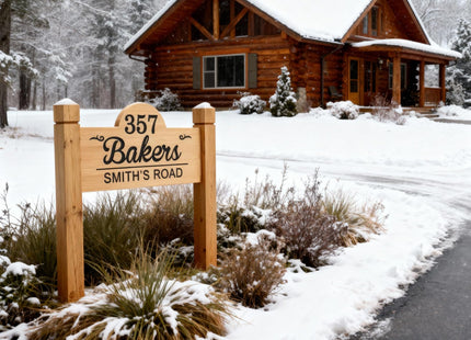 Personalized Outdoor Wood Decor Custom Family Name Wood Cabin Sign with Posts Engraved Wooden Address Sign Outdoor Camping Signs Housewarming Gift