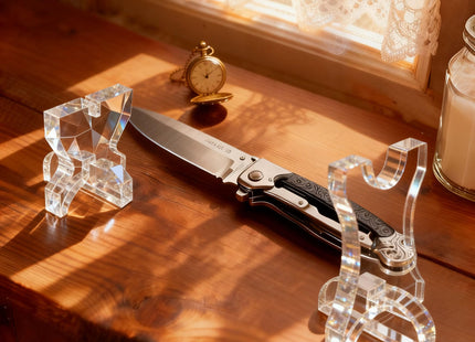 KAFENDA Knife Display Stand Acrylic Knife Holder Collector Knives Extendable blade holder Rustic Cabin Home Decor (1 Set)