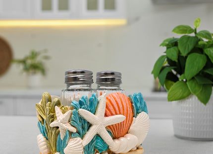 Seaside Splendor Salt and Pepper Shakers Set - Starfish Seashells Holder
