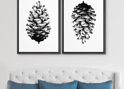 SIGNWIN Framed Canvas Print Wall Art Set Black & White Forest Woodland Pinecone Nature Wilderness Illustrations Modern Art Rustic Relax/Calm for Living Room, Bedroom, Office - 16"" x24 x2 Black