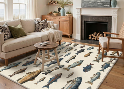 Bavni 2x5 Fishing Runner Rug, Washable Vintage Cabin Fish Runner