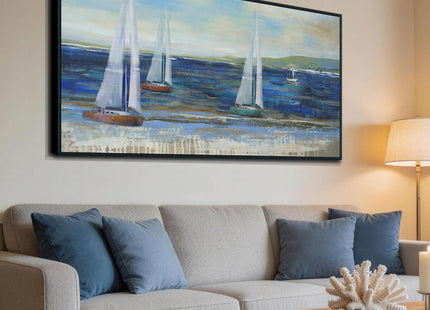 Acocifi Framed Nautical Sailboat Canvas Wall Art 48"x24", Blue Ocean Picture Print, Textured Impressionistic style Painting Large Artwork for Living Room Bedroom Dining Room Office Home Decor