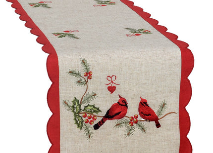 Grelucgo Embroidered Christmas Holiday Red Cardinal Bird Table Runner, Rectangular 15 x 70 inch