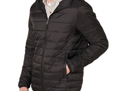 Amazon Essentials Men's Lightweight Water-Resistant Packable Hooded Puffer Jacket, Black, Medium