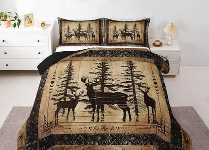 Erosebridal Rustic Deer Comforter Set Farmhouse Cabin Bedding Set Twin Western Woodland Wildlife Bedding Comforter Sets for Kids Boys Adults Men Black Retro Country Animal Quilt Duvet 2 Pcs