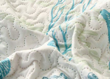 Hailea Ocean Quilt Set Full/Queen Size Coastal Beach Theme Bedding Lightweight Reversible Starfish Seashell Conch Bedspread Coverlet Seaweed Coral Bed Cover with 2 Pillow Shams