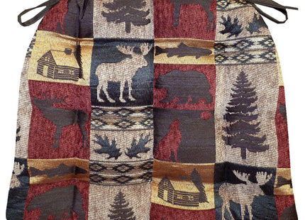 Yuki Dining Chair Pad with Ties - Size Standard - Wilderness Rustic Lodge & Lake House Decor (Beige, Blue - Grizzly, Moose, Owl, Fishing)