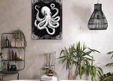 Octopus Canvas Wall Art Nautical Pictures Ocean Animal Painting Coastal Prints Octopus Modern Artwork for Bathroom Living Room Bedroom Office Framed Wall Decor 12"x16"