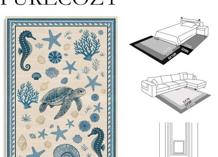 Coastal Nautical 2x6 Runner Rug for Hallway Kitchen Bedroom Beach Theme