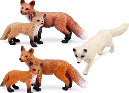 UANDME Fox Toy Figures Set Includes Arctic Fox & Red Foxes Figurines Cake Toppers (5 Foxes)