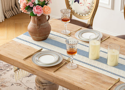 Fancy Homi Light Blue Table Runner 72 Inches Long Boho Macrame Coastal Blue Table Runner for Home Decor, Farmhouse Table Runners with Tassels for Party Rustic Bridal Shower Dining Decor 12x72 Inches