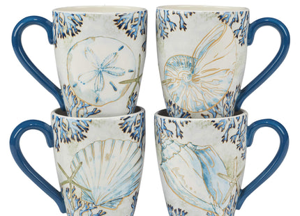 Playa Shells 16-Piece Coastal Dinnerware Set Service for 4 – Ceramic Plates, Bowls & Mugs with Beach Shell Art – Great for Everyday Dining, Entertaining, Beach House, or Nautical Décor