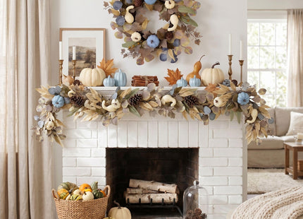 DecorbyHannah 18'' Fall Wreath for Front Door with Lights &Pumpkin Pinecone