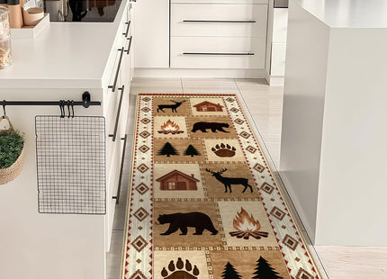 Rustic Cabin Bear Deer 2x6 Runner Rug for Hallway Bathroom Kitchen Washable