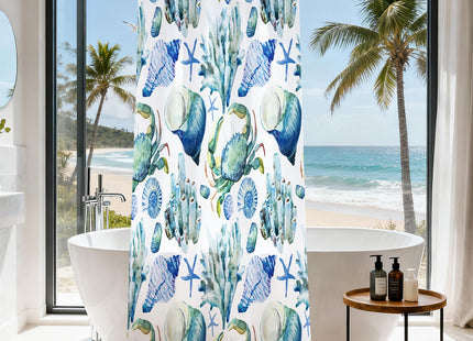 Final Friday Crab Cute Marine Animal Theme No Hook Waffle Weave Funny Shower Curtain with Snap in Liner Nautical Beach Bathroom Blue Ocean Decor Set 60 W x 74 H Inch Blue