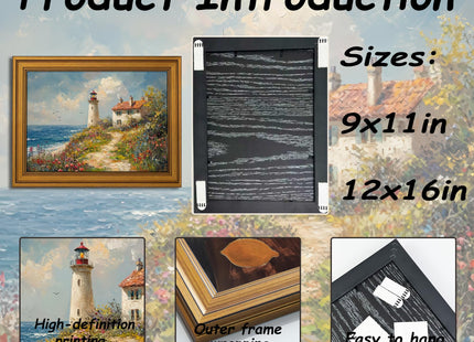 Vintage Gold Framed Island Lighthouse Canvas Wall Art 9x11 in
