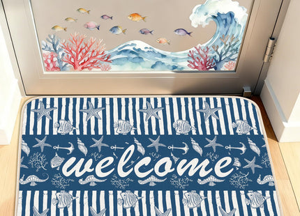 MATIRUG Blue Beach Door Mat,Coastal Welcome Mat 16"x24"