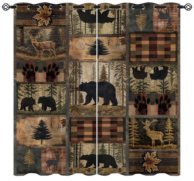 Retro Rusticd Blackout Curtains for Girls Boy Home Decor, Lodge Bear Moose Deer Country Farmhouse Grommet Thermal Insulated Drapes Darkening Window Curtain for Bedroom Living Room, 42 x 45 Inch