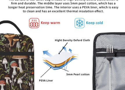 UEQIKI Vintage Mushroom Insulated Lunch Bag for Women & Men