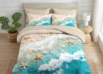 Nesker Queen Comforter Set with Sheets, 7 Pieces Beach Starfish Bedding