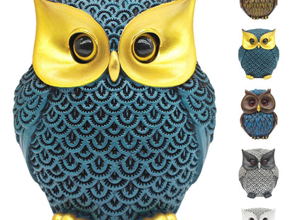 Lwjhzywl Collectible Resin Owl Statue, Creative Decorative Owl Ornament for Living Room Shelf Office Desktop, Unique Home Decor Gift for Owl Enthusiasts (Blue)