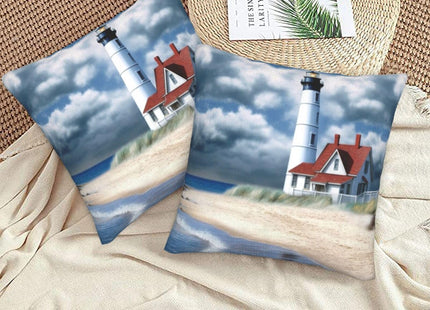 SHIRMDIY Sea Beach Summer Square Throw Pillow Covers 2 Packs, Lighthouse Sky Decorative Couch Pillowcase with Hidden Zipper, 18x18 Inch Double Side Print Throws Cushion Cover for Bed Sofa