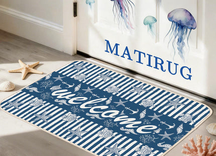 MATIRUG Blue Beach Door Mat,Coastal Welcome Mat 16"x24"