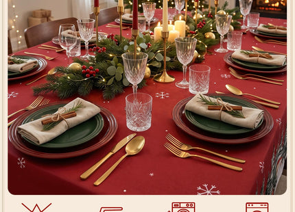Romanstile Red Christmas Tree Snowman Tablecloth 60 x 84 Inch Rectangular