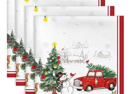 Arquiel Truck Christian Snowman Cloth Napkins Set of 4, 100% Cotton