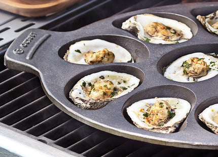 Outset Cast Iron Oyster Grill Pan, 12 Cavities, Black Oyster BBQ and Serving Pan
