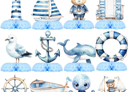 Nautical Baby Shower Table Centerpieces – 12PCS Ocean Sailor Boy Decorations for Blue Baby Shower or First Birthday, Whale Boat Lighthouse Nautical Party Decor