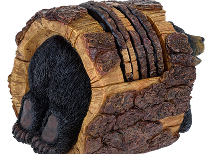 Black Bear Rustic Log Coaster Set - Drink Holders for Home Decor - Bear Print Cabin Coasters