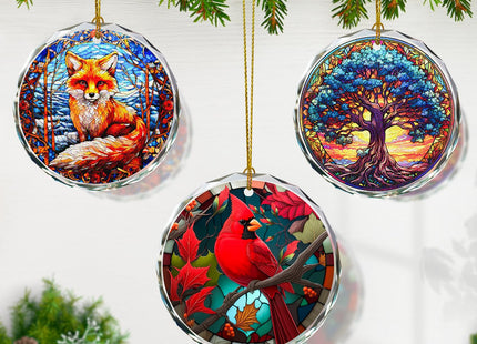 Cardinal Stained Glass Ornament - Christmas Tree Decorations, Cardinal Ornaments for Christmas Tree, Gift Exchange