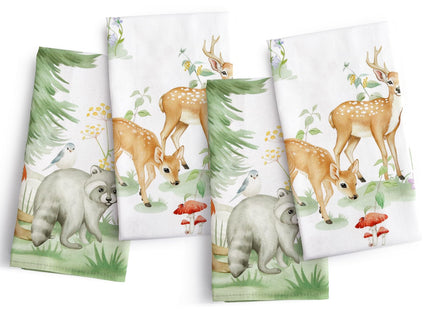 Arquiel Pine Tree Woodland Deer Cloth Napkins Set of 4, 100% Cotton