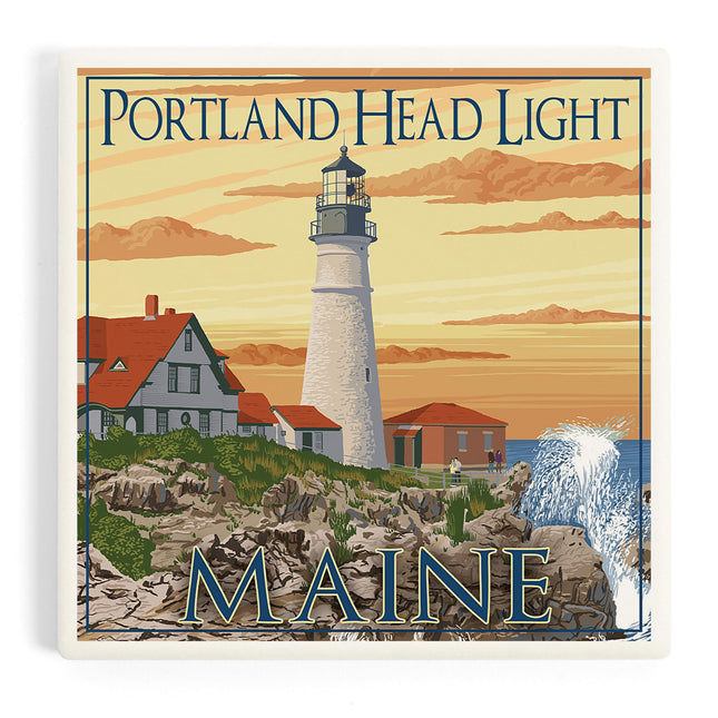 Lantern Press Portland, Maine, Portland Head Light (Absorbent Ceramic Coaster, Single, Cork Back, Kitchen Table Decor)