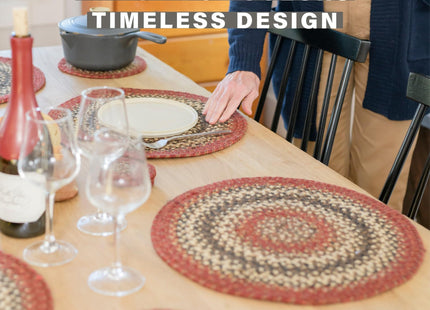 Homespice Chester Braided Placemats for Cabin Decor, Round 15" Set of 6