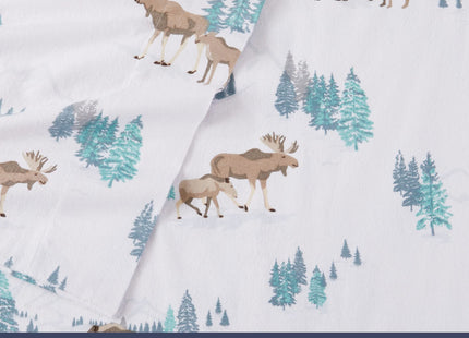 Market & Place 100% Turkish Cotton Flannel Sheet Set | 4 Piece Deep Pocket Novelty Cozy Winter Bed Sheets | Double Brushed for Extra Softness & Comfort | Alpine Collection (Queen, Moose)