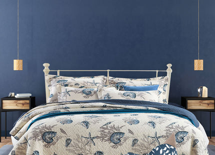 LIVILAN Nautical Theme Bedspread 3-Piece Reversible Queen Quilt Set, Cotton Fabric All-Season Coastal Beach Quilts Coverlet Set, Navy Blue Quilt (90 X 98 '') 2 Pillowcases (20 X 27'')