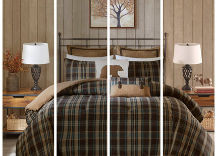 Woolrich Queen Comforter Set, Rustic Lodge Cabin Comforter, All Season Down Alternative Bedding with Matching Shams & Bedskirt, Soft Cozy Spun Fabric, Hadley Plaid, Multi