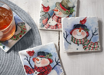 Thirstystone Watercolor Snowman 4 Pack Assorted Tumbled Tile Stone Coasters