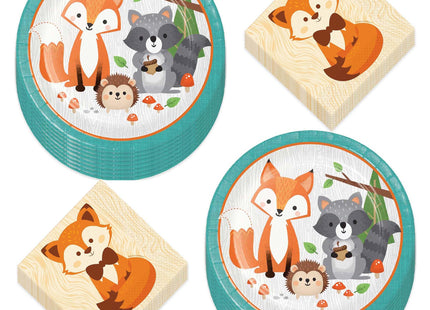 Fox Party Supplies - Woodland Animal Fox & Friends Paper Dinner Plates and Fox Beverage Napkins (16 Total Plates & 16 Napkins)
