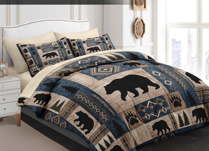 WeCozy Full Comforter Set with Sheets, 7 Pieces Bear Cabin Bedding